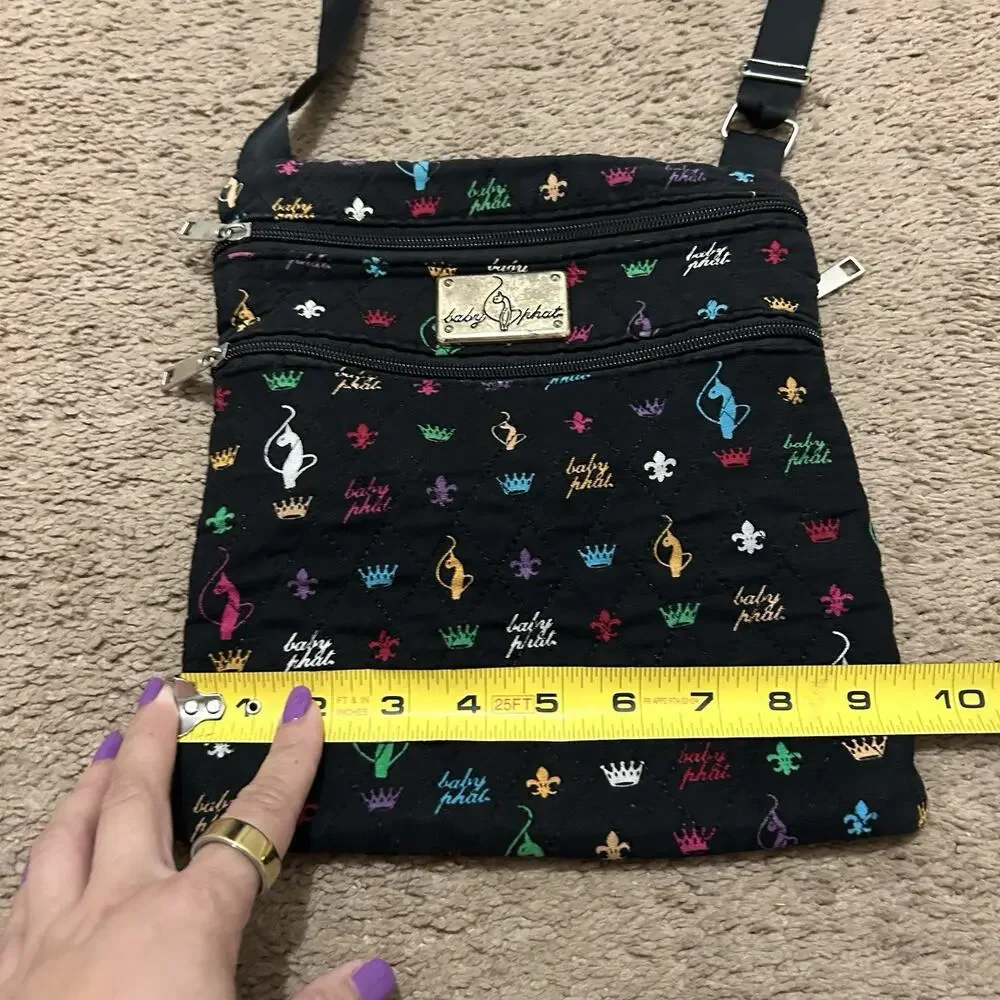 Y2K Baby Phat Crossbody Bag Black W Multicolor Logo Vintage Quilted